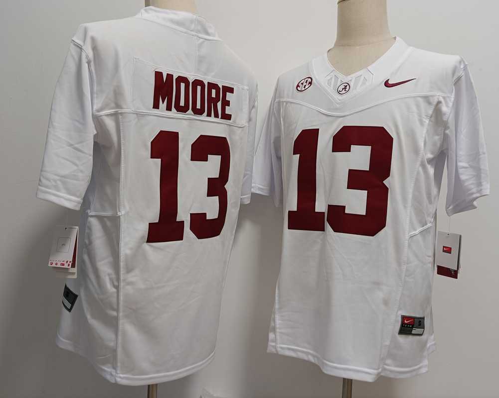 Mens Alabama Crimson Tide #13 Malachi Moore White FUSE College Stitched Jersey